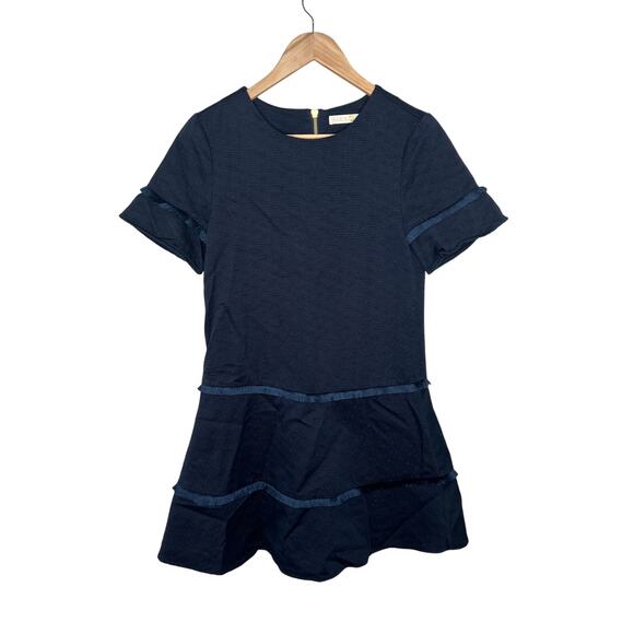 Marie Oliver Jillian Navy Blue Textured Fringe Detail Short Sleeve Dress XXS - Picture 2 of 16